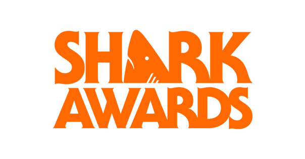 Shark Awards logo in bold orange lettering on white background