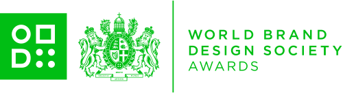 World Brand Design Society Awards logo banner with a green crest between a QR-style square on the left and the title 'WORLD BRAND DESIGN SOCIETY AWARDS' on the right.